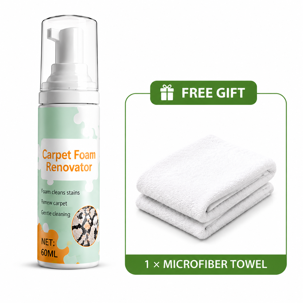 🏆 Last Day Special Price ! 🔥Buy 1 Get 1 Free🎁Waterless Carpet Foam Stain Remover with Towel